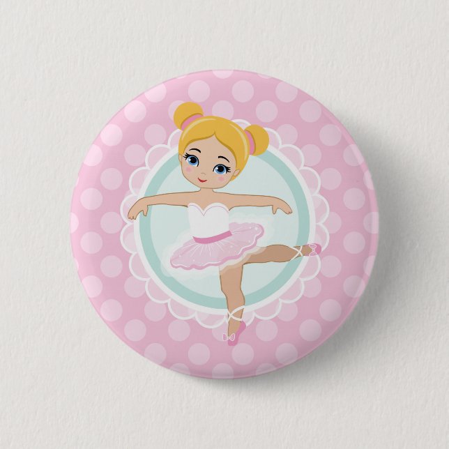 Blonde Ballerina - Pink Ballet Dancer Girl Button (Front)