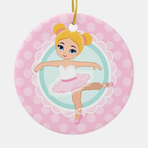 Blonde Ballerina _ Pink Ballet Dancer Girl Ceramic Ornament