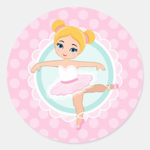 Blonde Ballerina _ Pink Ballet Dancer Girl Classic Round Sticker