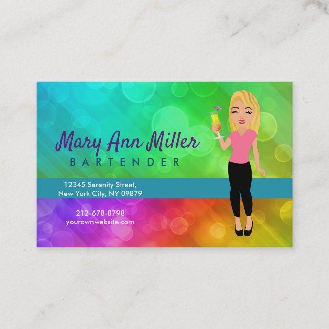 Blonde bartender business card (Front)