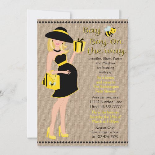 Blonde Bay Bee Boy on The Way Baby Shower Invitation