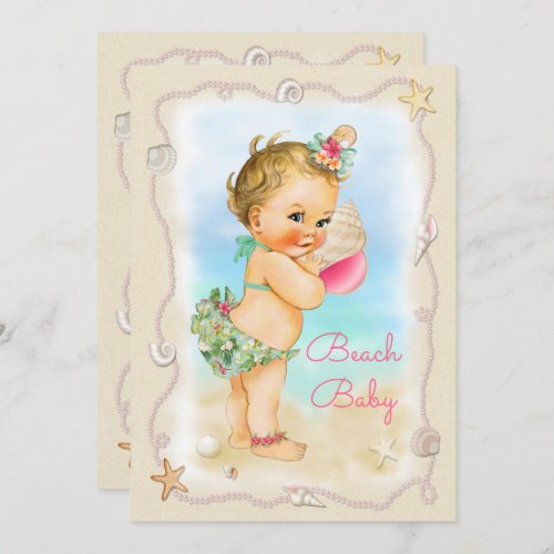 Blonde Beach Baby Conch Shell Baby Shower Invitation