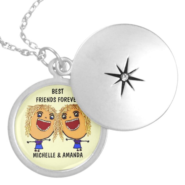 Blonde Best Friends Forever Cartoon Locket Necklace (Front)