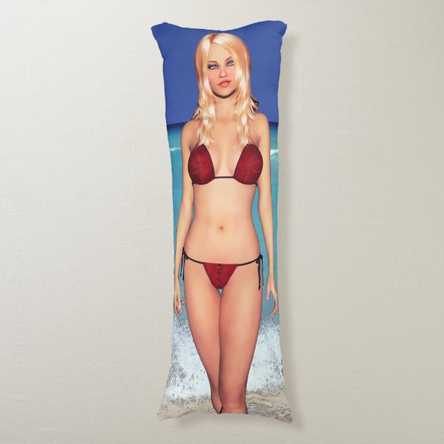 Blonde Bikini Beach Babe Body Pillow (Front Vertical)