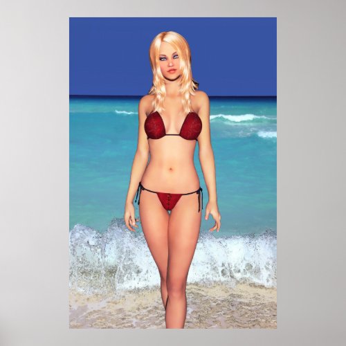 Blonde Bikini Beach Babe Poster