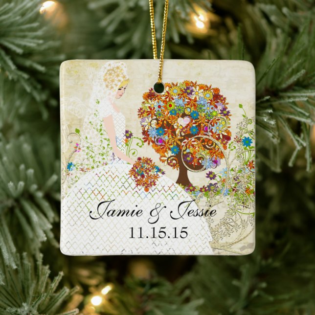 Blonde Birde's 1st Christmas Flower Tree Design Ceramic Ornament (Tree)