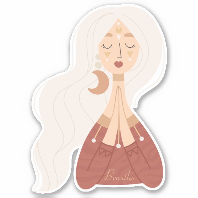 Blonde boho woman breathe affirmation personalized sticker (Front)