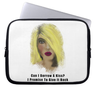 Blonde Bombshell Woman Borrow A Kiss Laptop Sleeve