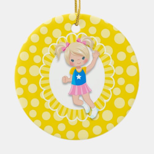 Blonde Bounce House Jumping Girl Ceramic Ornament