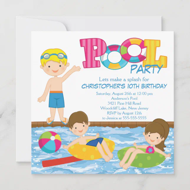 Blonde Boy Birthday Summer Pool Party Invitation | Zazzle