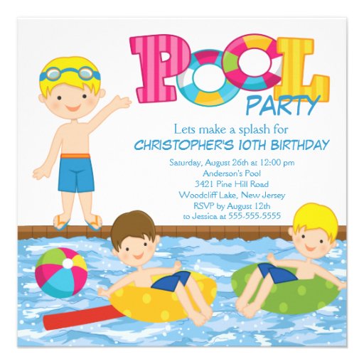 Blonde Boy Birthday Summer Pool Party Invitation 5.25