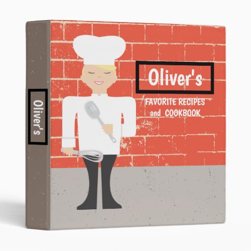 Blonde boy chef cooking personalized kids recipe 3 ring binder