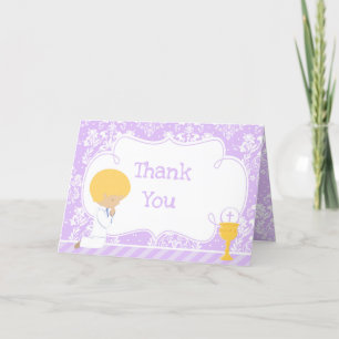 Blonde Boy First Communion Damask  'Thank You' Letterpress Thank You Card
