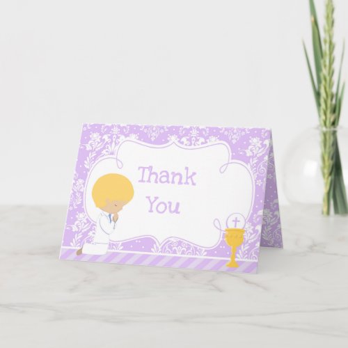 Blonde Boy First Communion Damask  'Thank You'