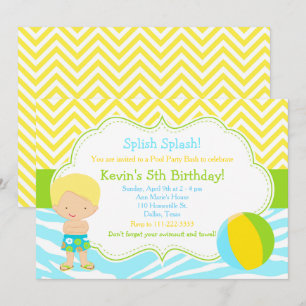 Blonde Boy Pool Party Bash Party Invitation