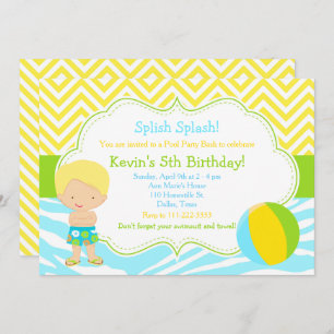 Blonde Boy Pool Party Bash Party Invitation