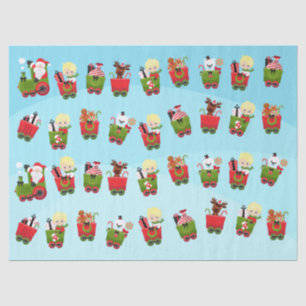 Blonde Boy Riding Christmas Train Tissue Paper