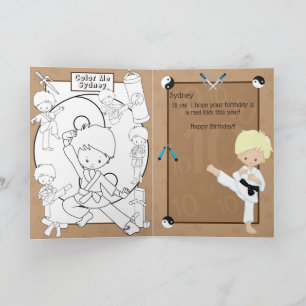Blonde Boys Karate Coloring Page Happy Birthday Card