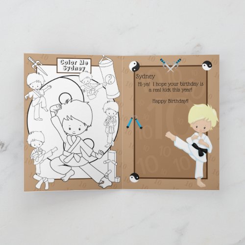 Blonde Boys Karate Coloring Page Happy Birthday Card