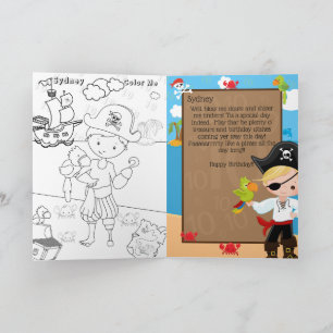 Blonde Boys Pirate Captain Color Me Happy Birthday Card
