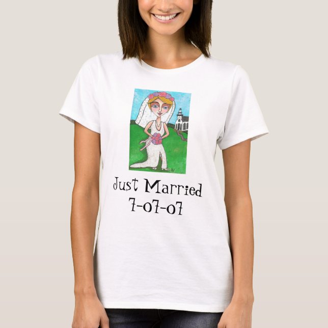 Blonde Bride & Bling - Just Married t-shirt (Front)