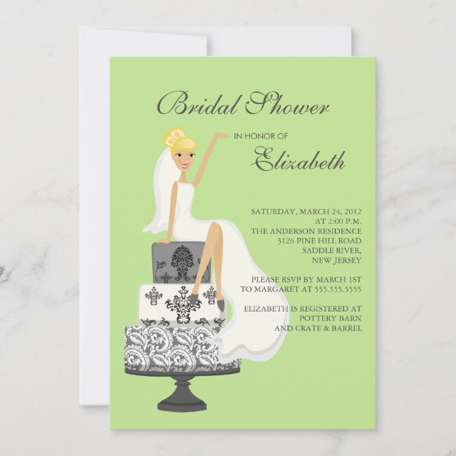 Blonde  Bride Bridal Shower Invitation Green Gray (Front)