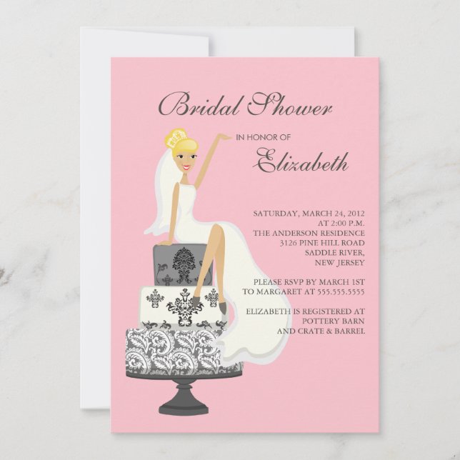 Blonde  Bride Bridal Shower Invitation Pink Gray (Front)