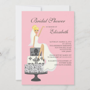 Blonde Bride Bridal Shower Invitation Pink Gray