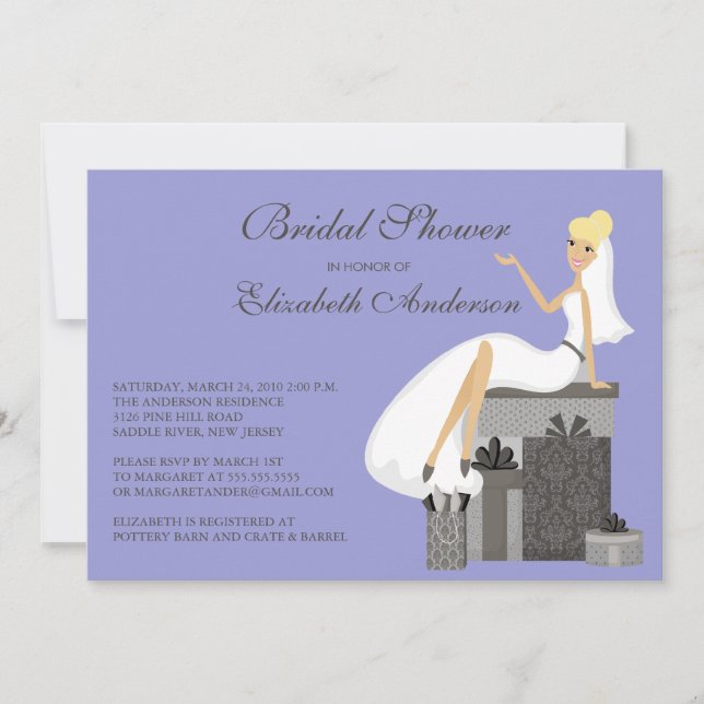 Blonde  Bride Bridal Shower Invitation Purple Gray (Front)