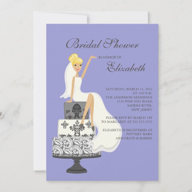 Blonde  Bride Bridal Shower Invitation Purple Gray (Front)