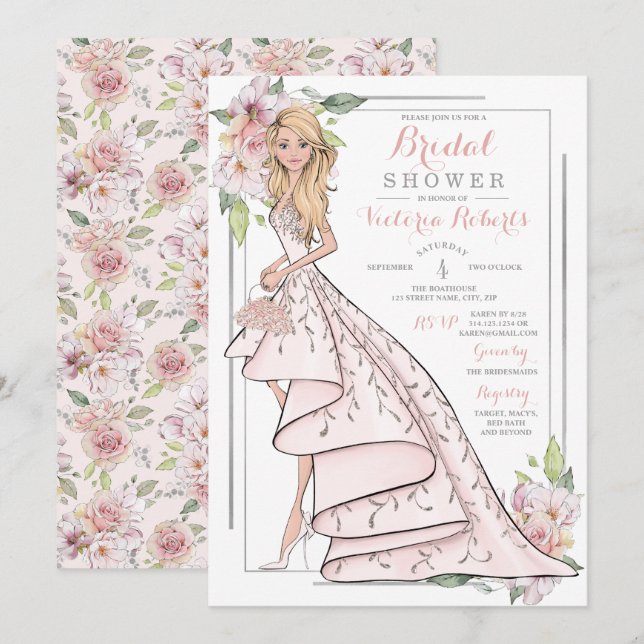 Blonde Bride Floral Bridal Shower Invitation (Front/Back)