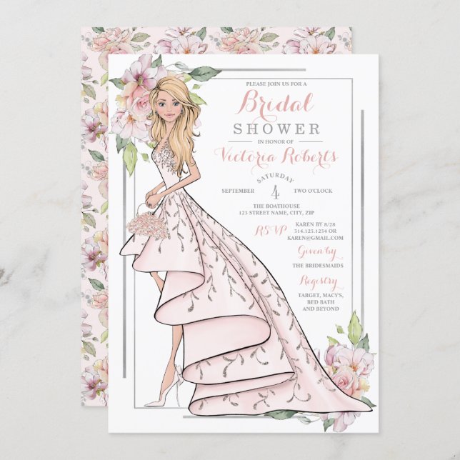 Blonde Bride Floral Bridal Shower Invitation (Front/Back)