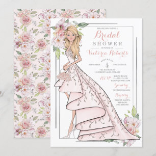 Blonde Bride Floral Bridal Shower Invitation