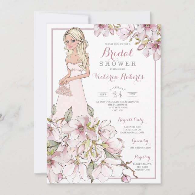 Blonde Bride Floral Bridal Shower Invitation (Front)