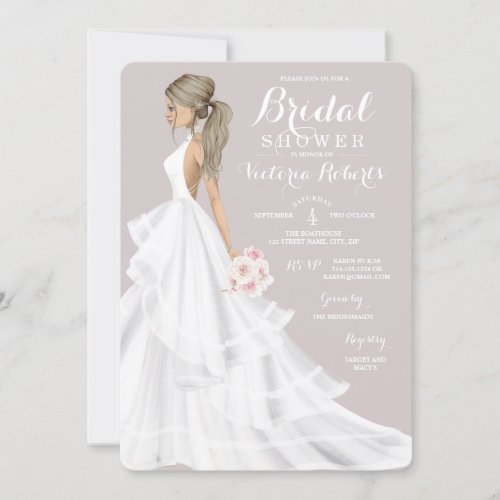 Blonde Bride Lace Gown Bridal Shower Invitation