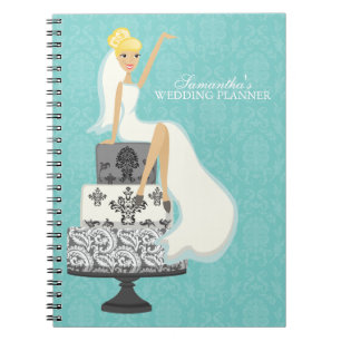 Blonde Bride on Wedding Cake {aqua} Notebook