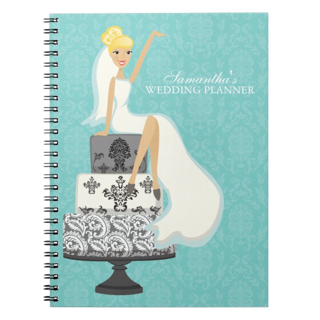 Blonde Bride on Wedding Cake {aqua} Notebook (Front)