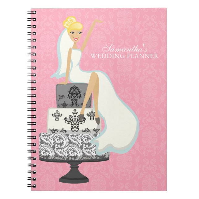 Blonde Bride on Wedding Cake {pink} Notebook (Front)