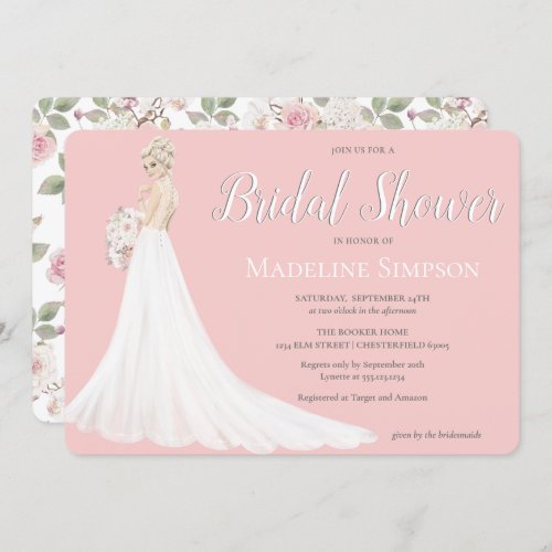 Blonde Bride Wedding Gown Bridal Shower Invitation