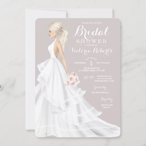 Blonde Bride Wedding Gown Bridal Shower Invitation
