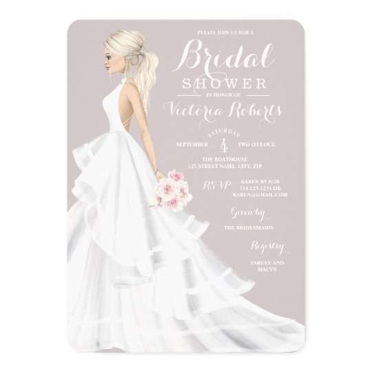 Blonde Bride Wedding Gown Bridal Shower Invitation Zazzle Com