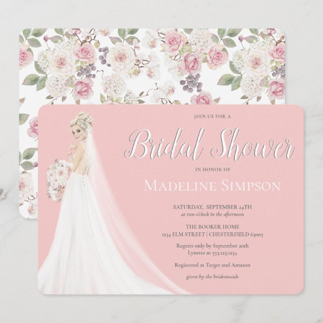 Blonde Bride Wedding Gown Bridal Shower Invitation (Front/Back)