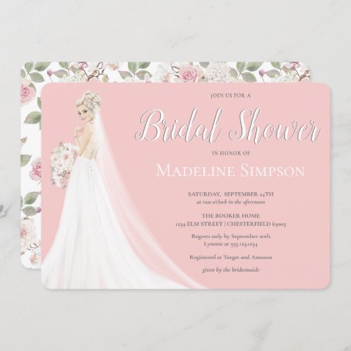 Blonde Bride Wedding Gown Bridal Shower Invitation