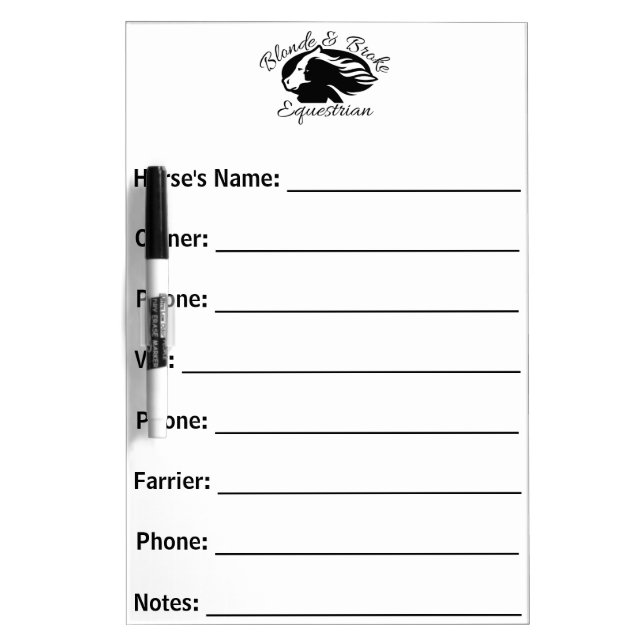 Blonde & Broke - Horse Information Card Dry Erase Board (Front)