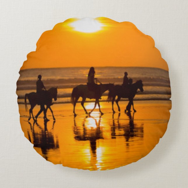 Blonde & Broke - Horses Beach Sunset Pillow (Front)