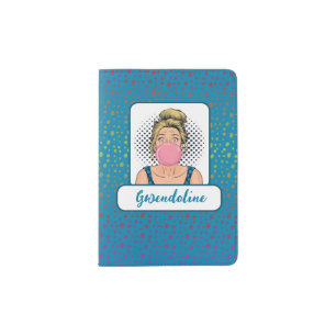 Blonde Bubblegum Pop Art Girl Passport Holder