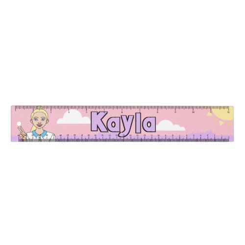 Blonde Cartoon Girl Pastel Pink School Student Ruler