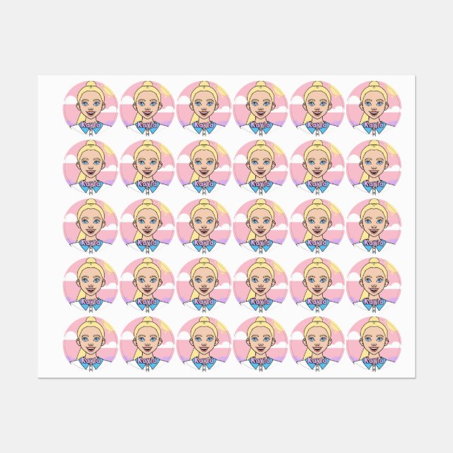 Blonde Cartoon Girl School Student Pink Girly Labels (Sheet)