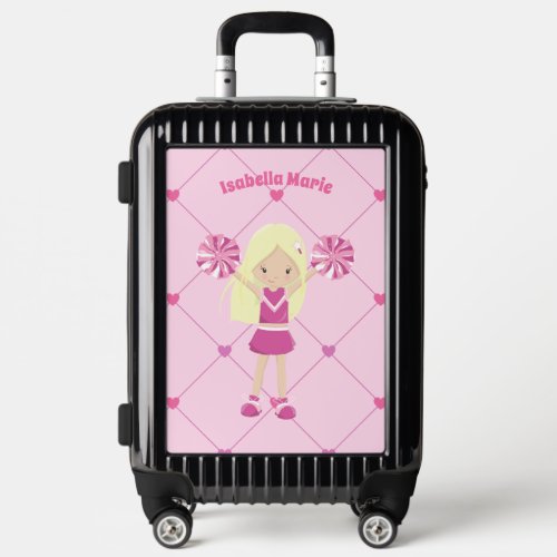 Blonde Cheerleader Girl Pink Personalized Cheer Luggage