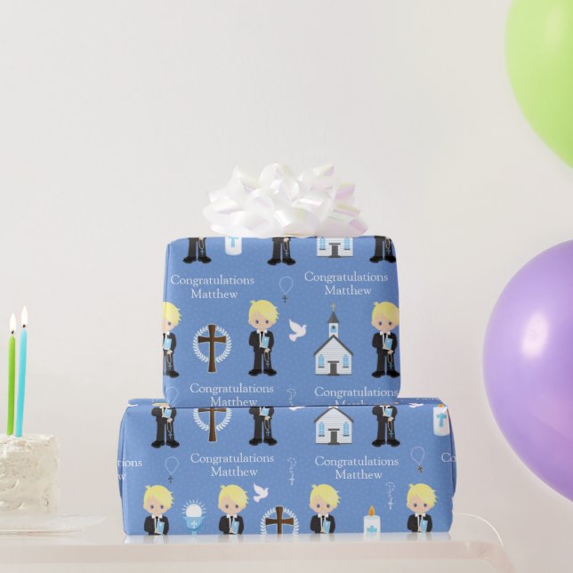 Blonde Communion Boy Wrapping Paper (Party Gifts)